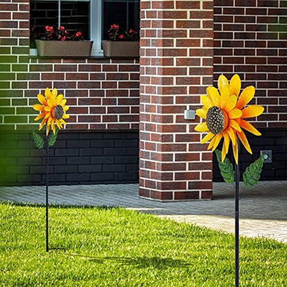 Detailed texture of sunflower wind spinner petals and center
