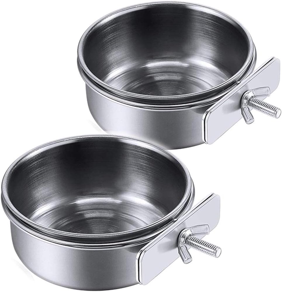 PINVNBY parrot feeding cups front view with clamp holder