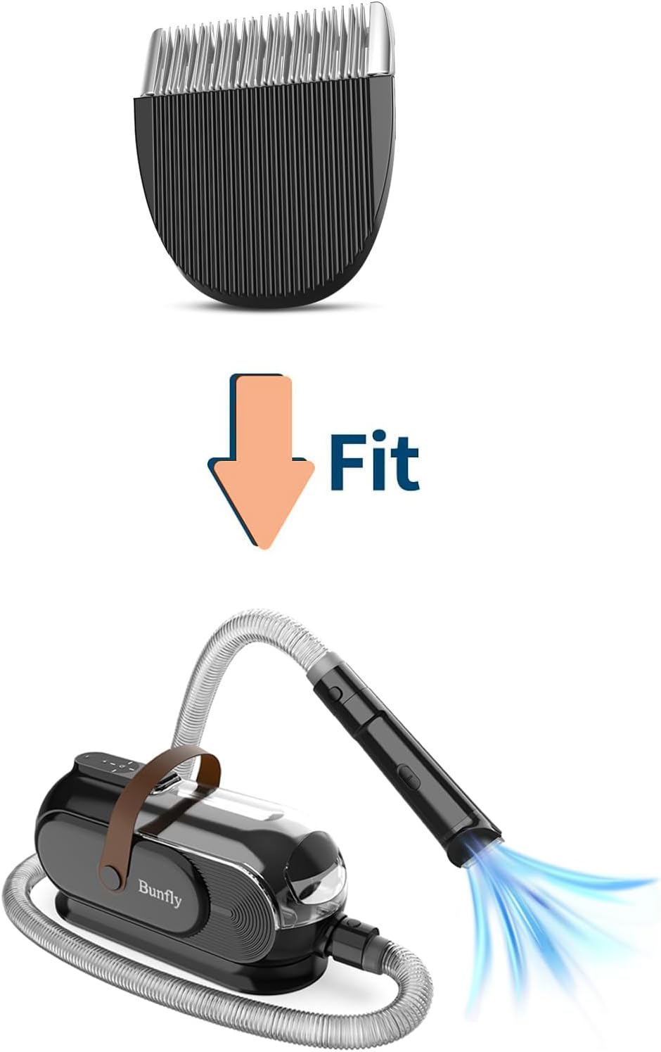 Detachable stainless steel and ceramic replacement blades for Bunfly Pet Groomer C2 clipper kit.