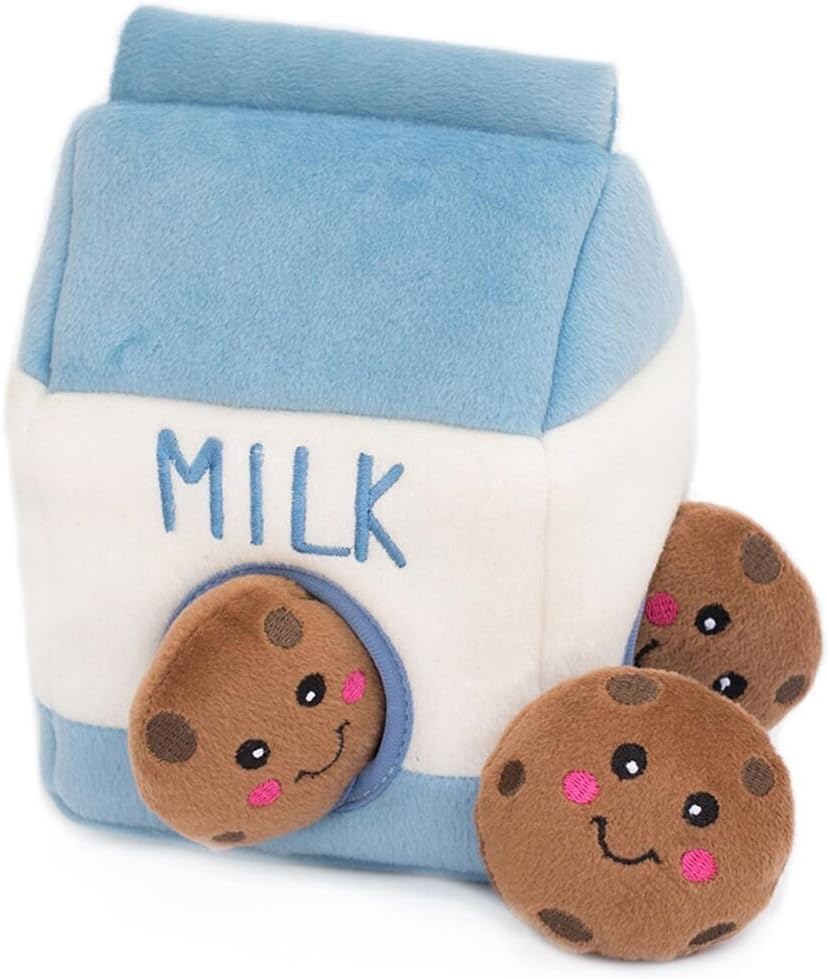 ZippyPaws interactive plush puzzle toy with three squeaky cookie inserts separated on a clean background.