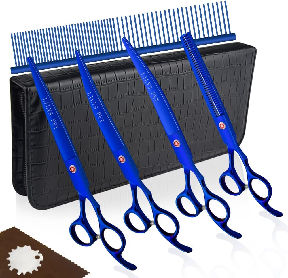 Professional PET DOG Grooming Coated Titanium scissors suit Cutting&Curved&Thinning shears (7.0 inches, Black)... - Image 9