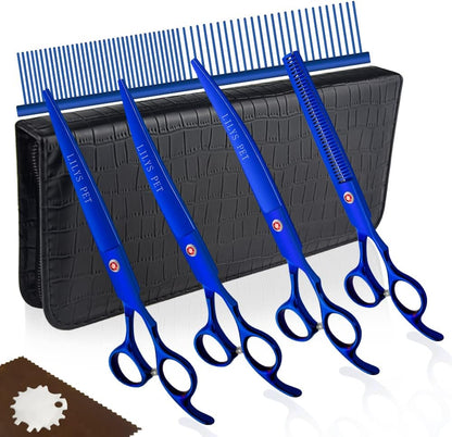 Professional PET DOG Grooming Coated Titanium scissors suit Cutting&Curved&Thinning shears (7.0 inches, Black)... - Image 9
