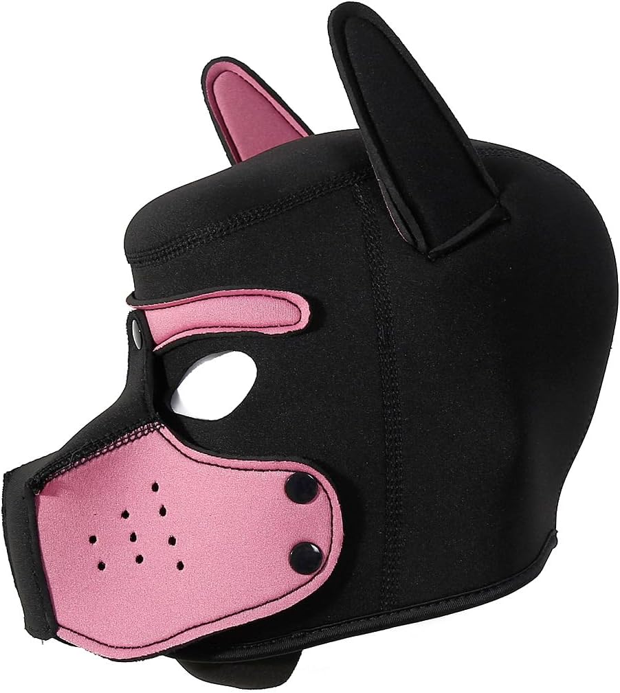 Womalen premium dog hood mask showcasing flexible ear positioning options.