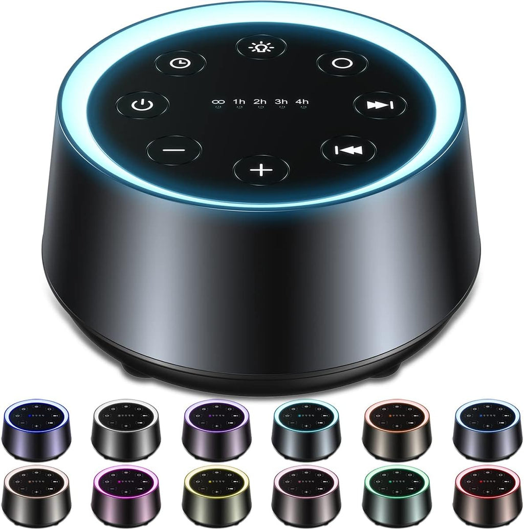 EasyHome Sleep Sound Machine front view showing control buttons and light ring.