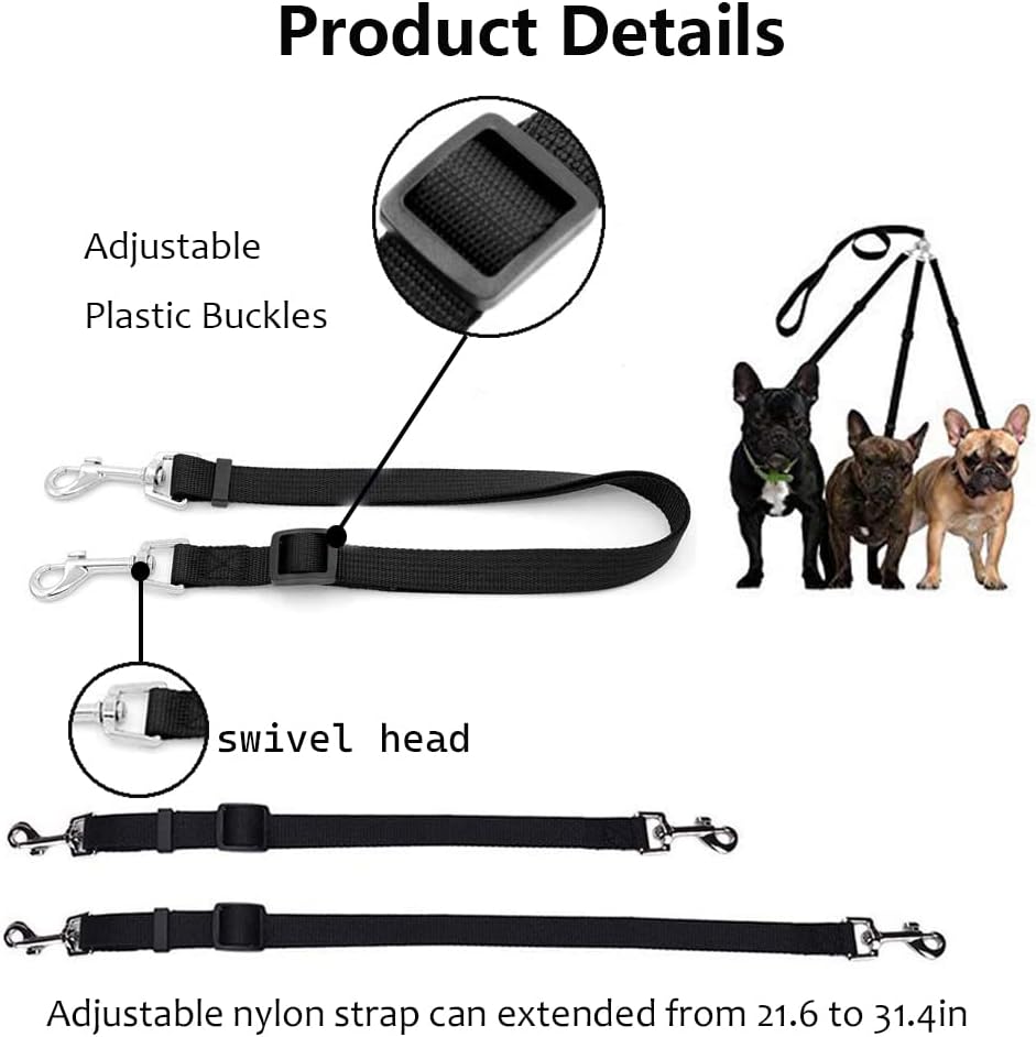 ASOCEA black nylon dog leash detailing the 360 degree swivel connectors