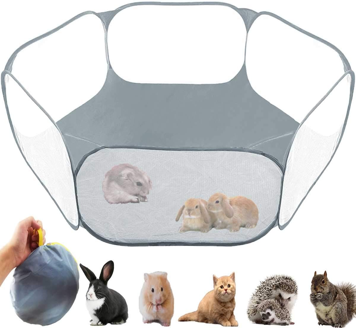 Small Animals Tent,Reptiles Cage,Breathable Transparent Pet Playpen Pop Open Outdoor/Indoor Exercise Fence,Portable Yard Fence (Grey) - Image 1