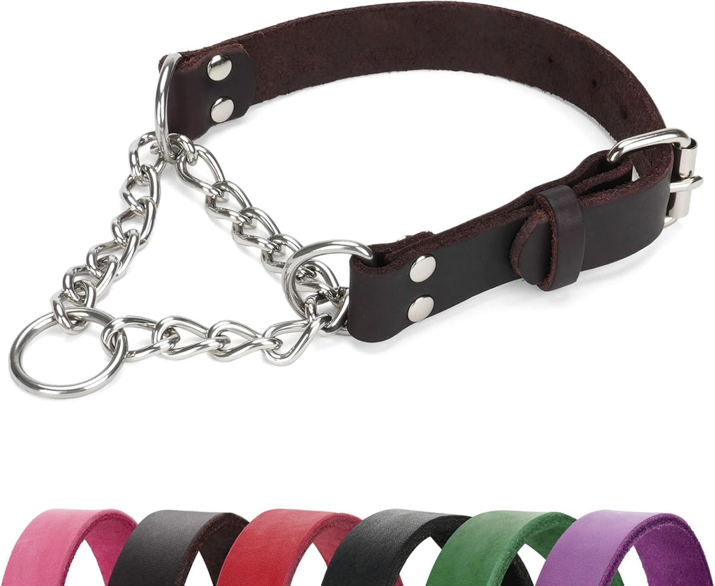 Martingale Collar for Dogs No-Pull Adjustable Training Collar with Stainless Steel Chain - Genuine Leather Anti-Slip Design for Small,Medium,Large Breed Dogs - Black (M) - Image 9