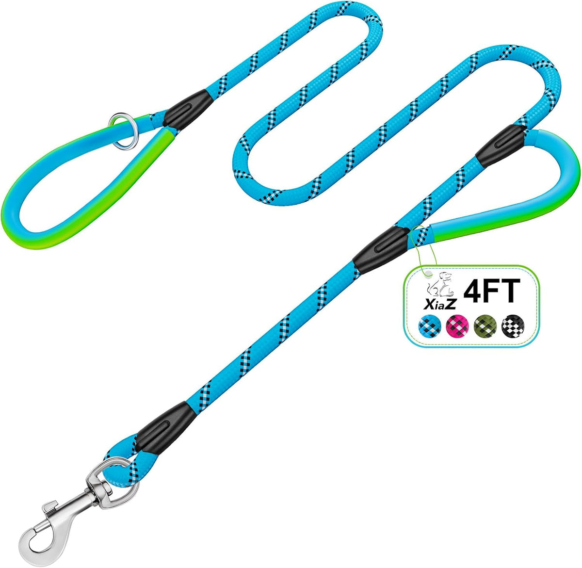Dog Leash Heavy Duty 4/5/6ft XiaZ 2 Handles Dog Leashes for Medium Large Dogs 1/2 Inch 1000lb Strength Reflective PVC Waterproof-Handles Metal Hook Dual-Handle Rope Leash Nighttime Safety - Image 10