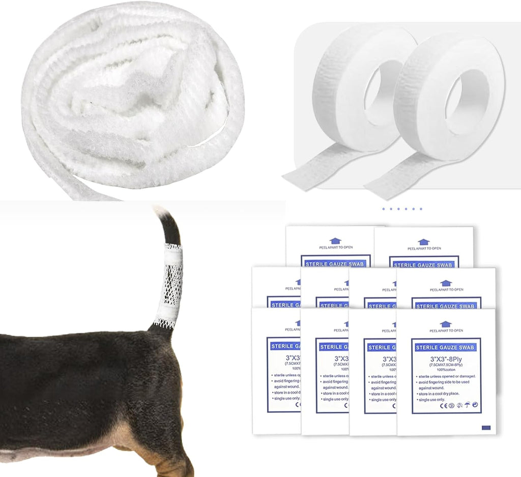 Fexichuji Dog Tail Protector Bandage Set front view showing 13-piece kit
