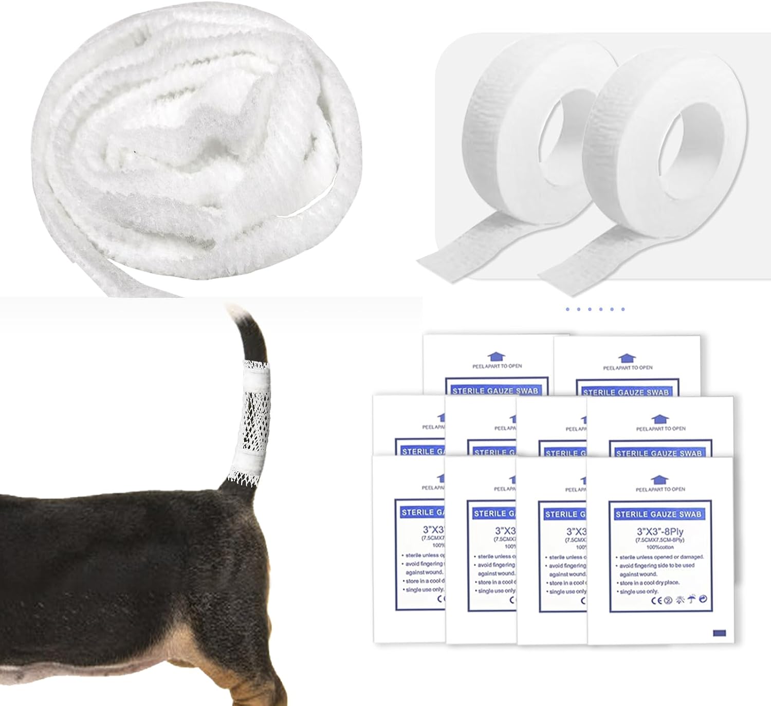 Fexichuji Dog Tail Protector Bandage Set front view showing 13-piece kit