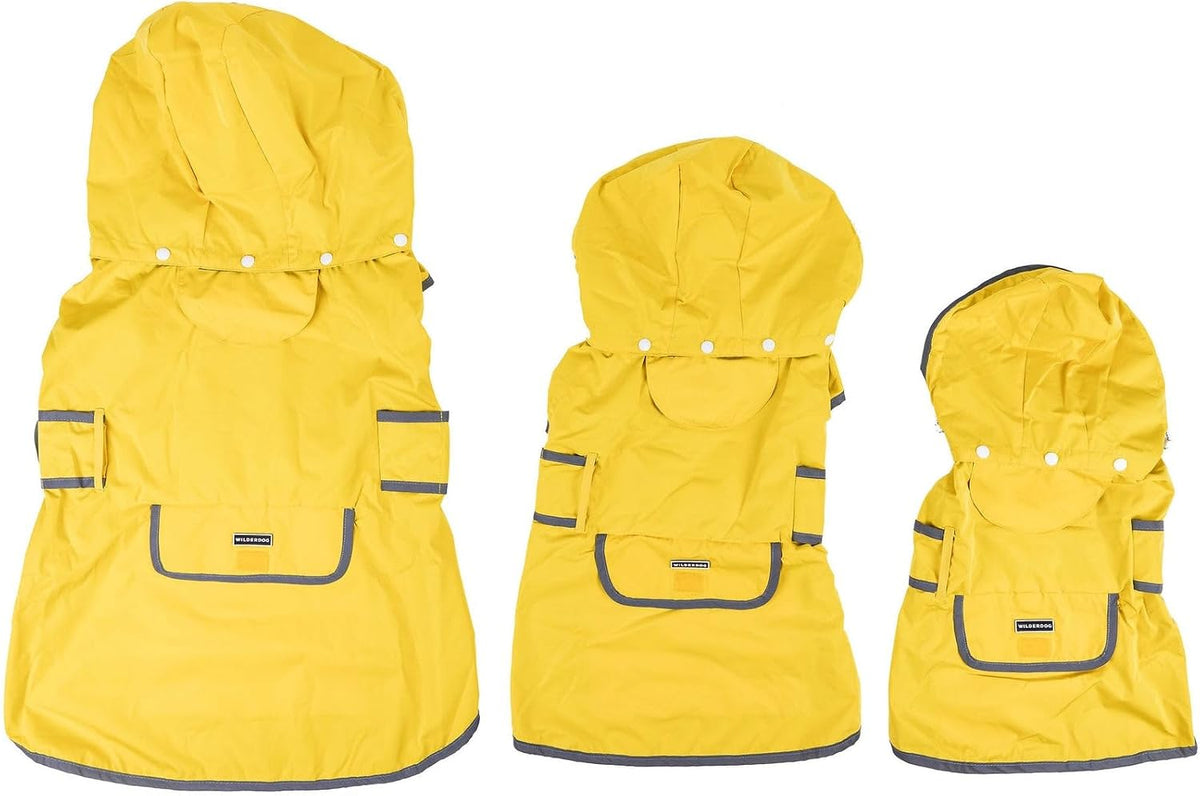 Yellow waterproof pet jacket showing breathable mesh interior lining