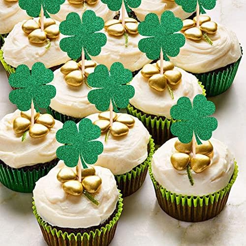 Detailed view of glitter cardstock shamrock cake topper