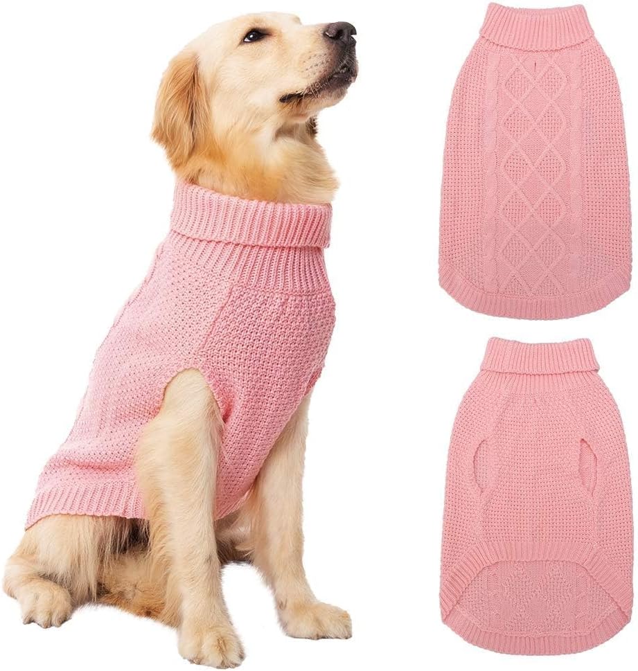 Mihachi turtleneck dog sweater classic cable knit winter coat front view