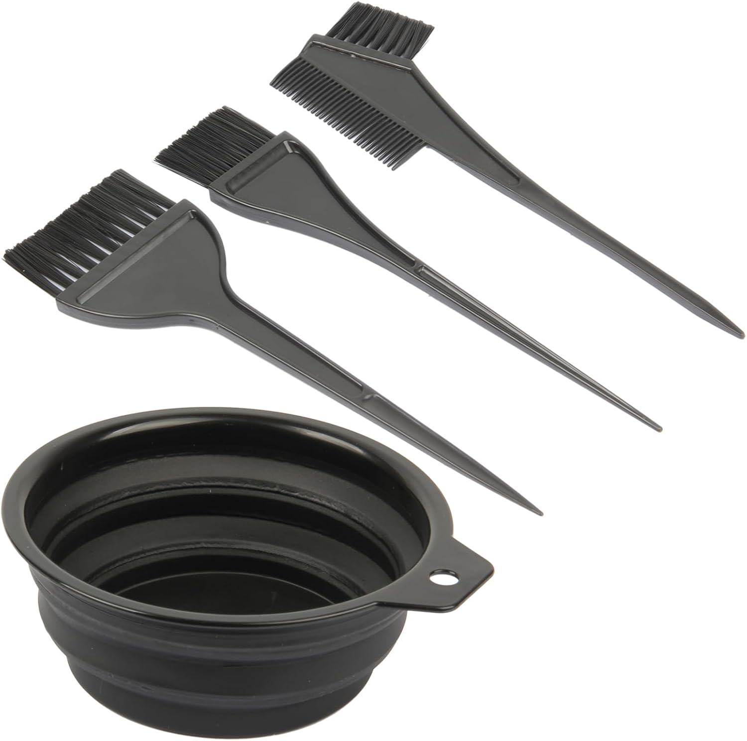 JFFX hair dye color brush and bowl set front view showing four professional salon highlighting tools