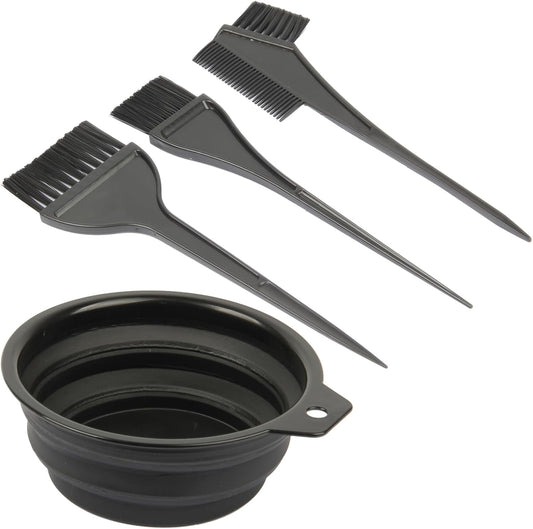 JFFX hair dye color brush and bowl set front view showing four professional salon highlighting tools