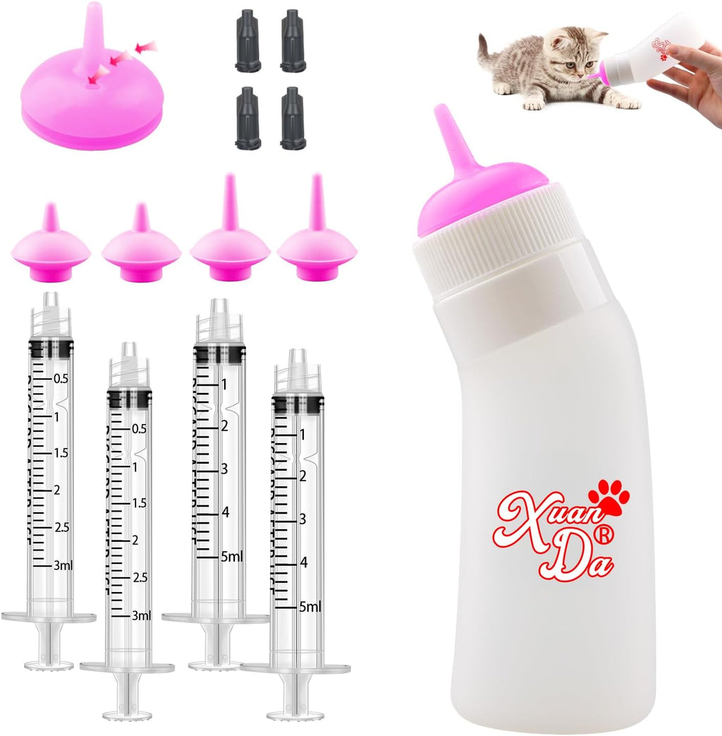 Pet Feeding Nipple with Syringe, Soft Silicone Nursing Pet Feeding Bottle, Ventilation Valve Resistant Tearing for Puppies, Kittens, Rabbit, Small Wildlife (L Nipple,Pink) - Image 12