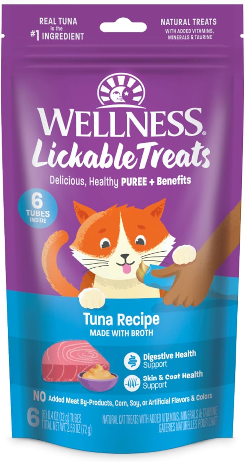 Wellness Lickable Soft Puree Cat Treats, All Lifestages, Kitten to Senior, Natural, Grain Free, Chicken Flavor, 0.4 oz, Pack of 6 Tubes - Image 10