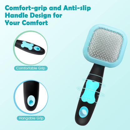 Ergonomic black and blue handle of PETPAWJOY pet slicker brush