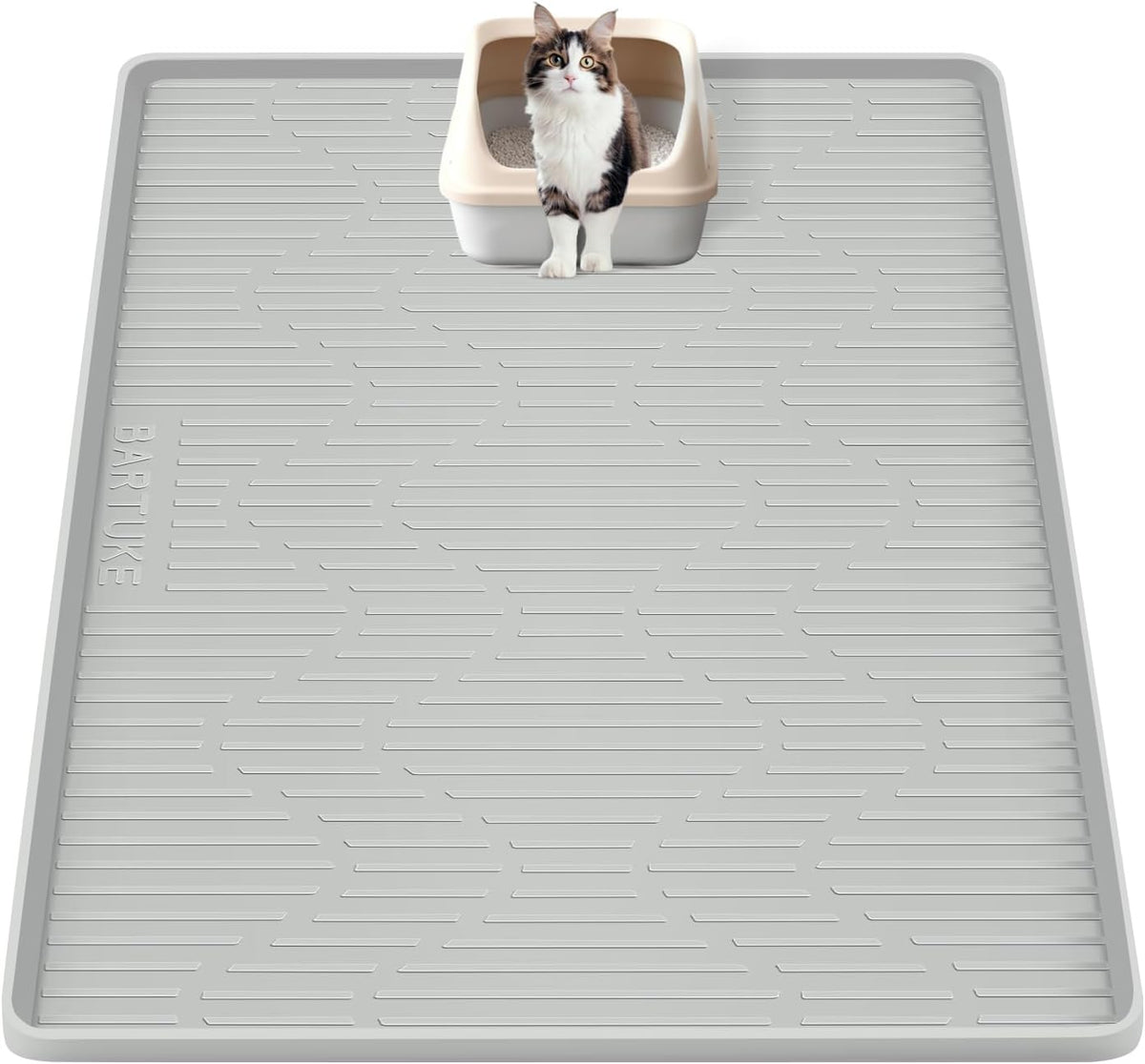 Packaging view of the genuine USA imported Bartuke silicone cat litter mat.