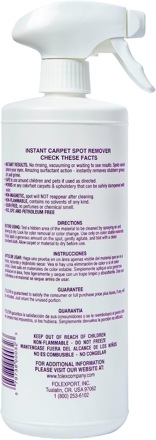 Folex pet stain remover bottle label details