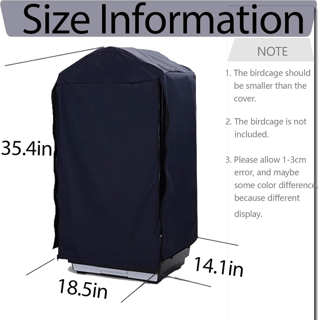 Universal birdcage cover highlighting zipper closure and front flap