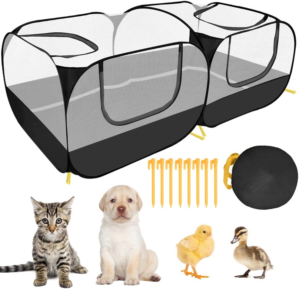 SlowTon Small Animals Playpen - Portable Chicken Coop Run Large Chick Brooder 73"x36"x25" with Detachable Bottom, Pop Up Pet Enclosure Cat Tent for Guinea Pig Bunny Puppy Indoor Outdoor (Flat Top) - Image 1