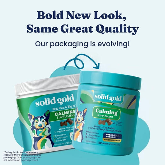 Solid Gold Keep Calm and Wag On soft chews container