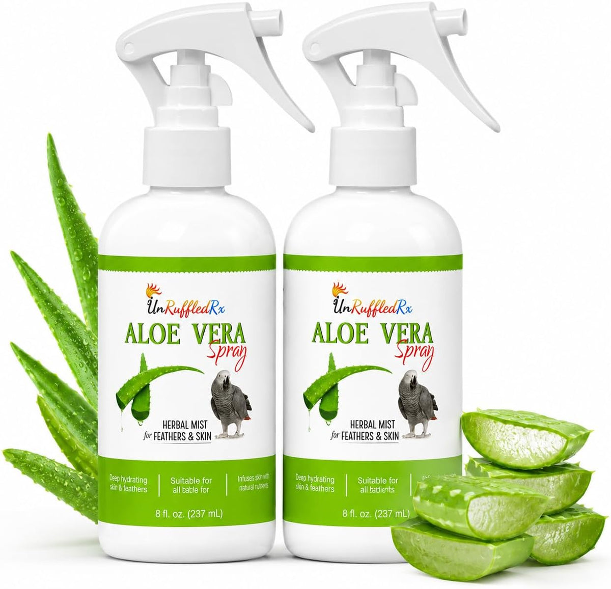 Lifestyle shot of UnRuffledRx bird health spray for pet bird cage