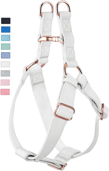 AaufiLux Soft Leather No Pull Dog Harness front view with rose gold buckle