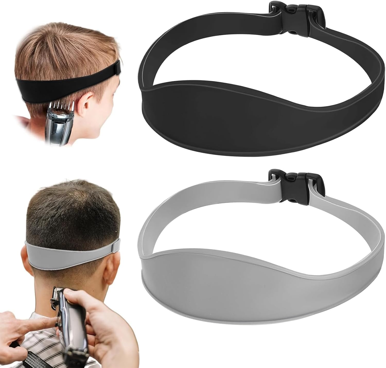 ZHENZQ neckline shaving template front view showing adjustable black and gray silicone bands.