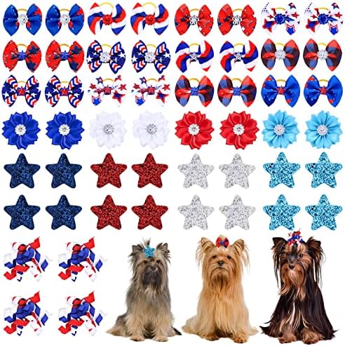 Variety of red white and blue star dog grooming bows
