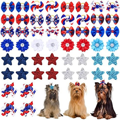 Variety of red white and blue star dog grooming bows