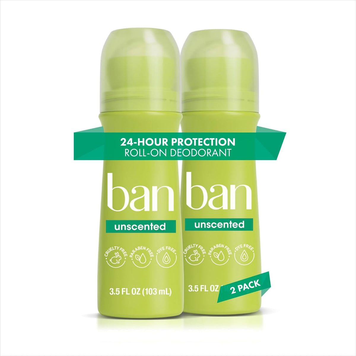 Ban Invisible Roll On Antiperspirant Deodorant front view showing twin pack packaging.