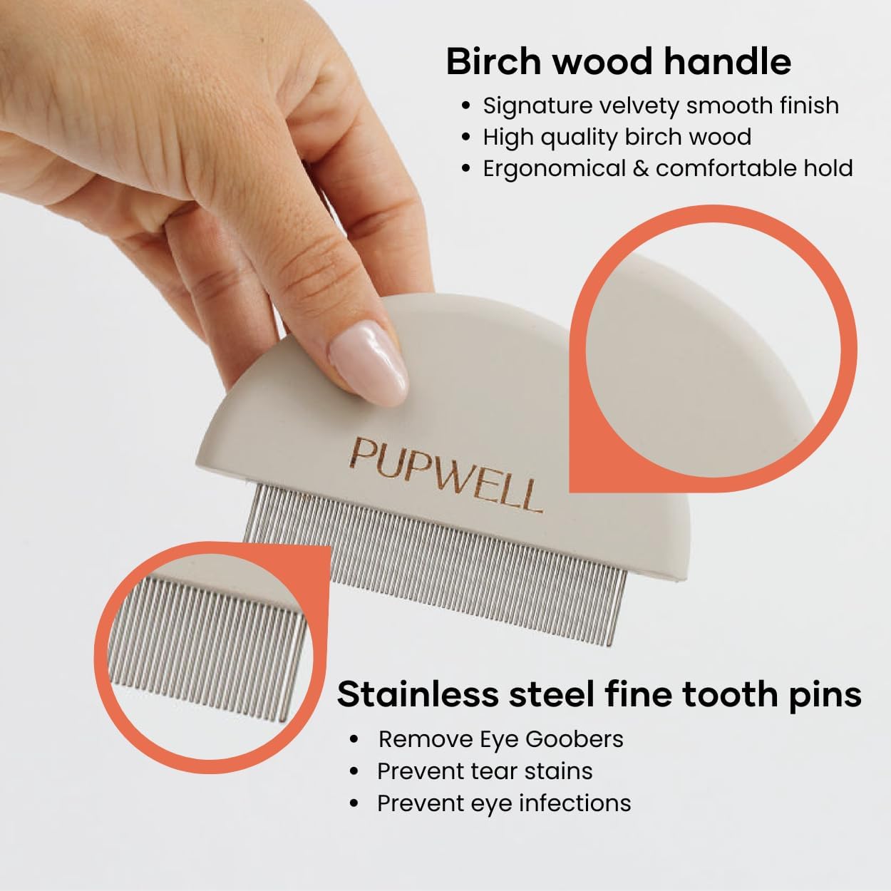 Pupwell professional grade dog eye comb for removing crust and small knots safely.