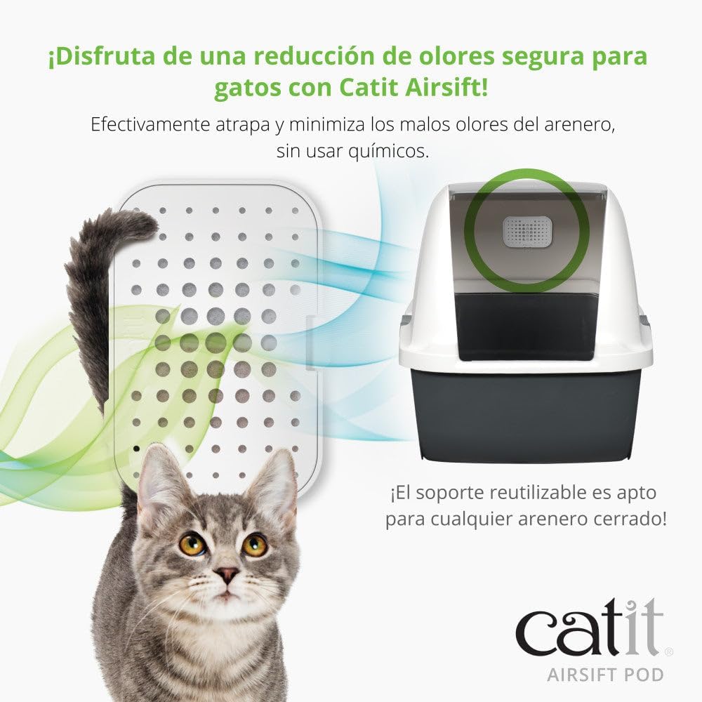 Catit Airsift cat litter box air purifier pad being inserted into the plastic holder.