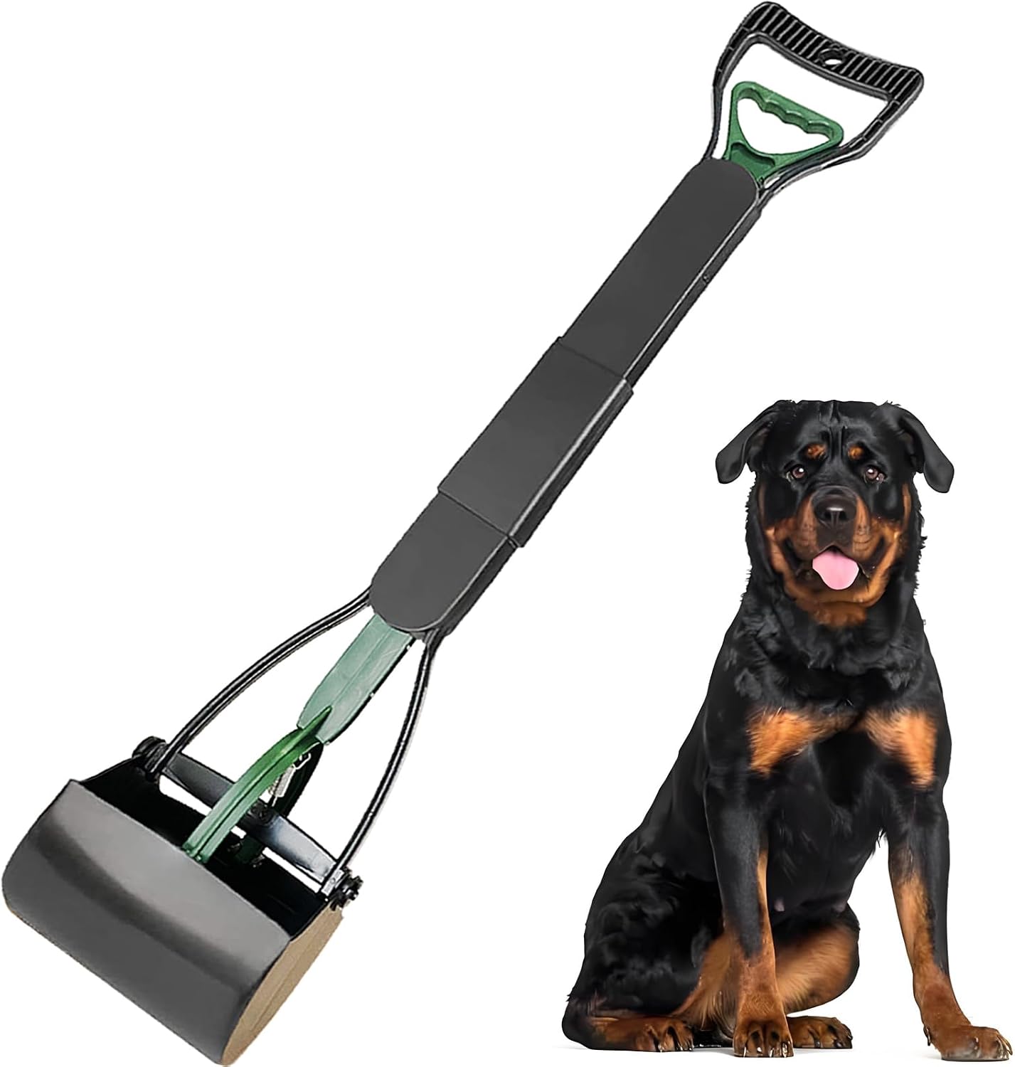 Packaging details of the USA imported WOILIFE heavy duty foldable dog pooper scooper tool.