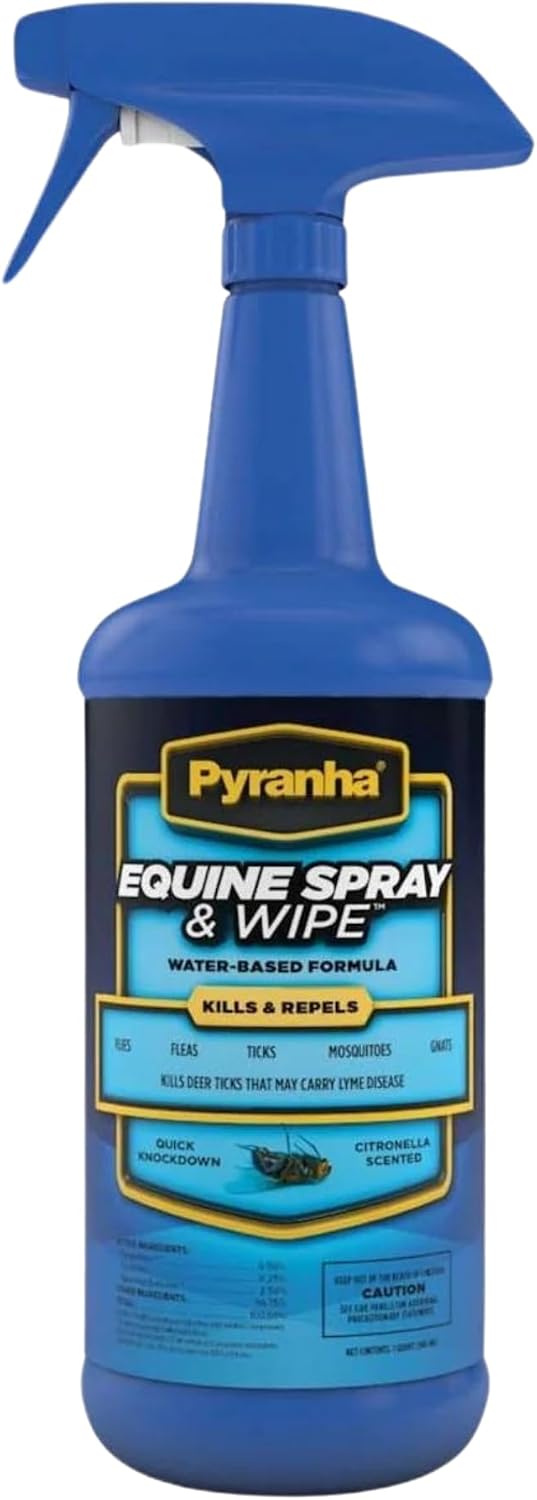 Premium equine fly spray with citronella scent bottle close up showing spray mechanism