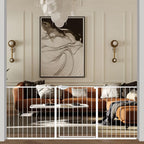 WAOWAO extra wide baby gate front view pressure mounted in a wide white hallway