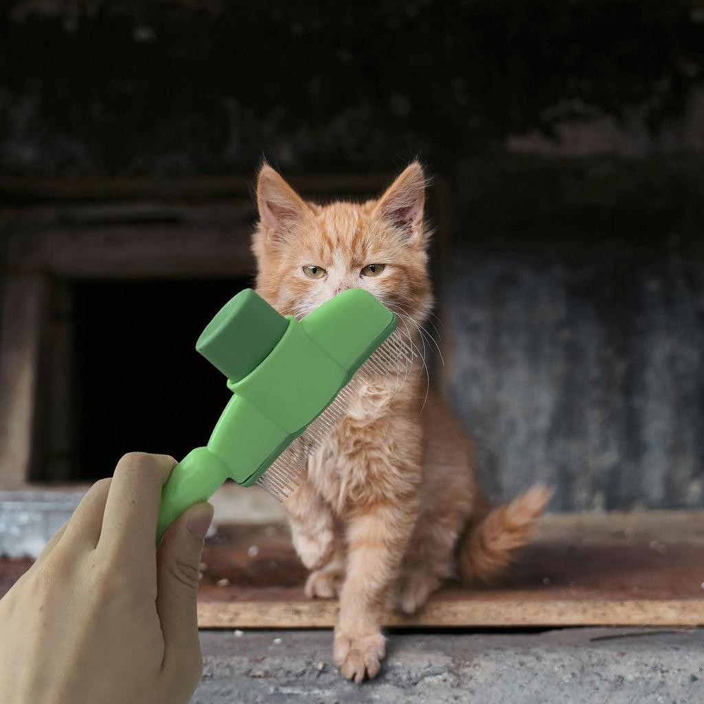 Two piece cat and dog grooming set with green accents