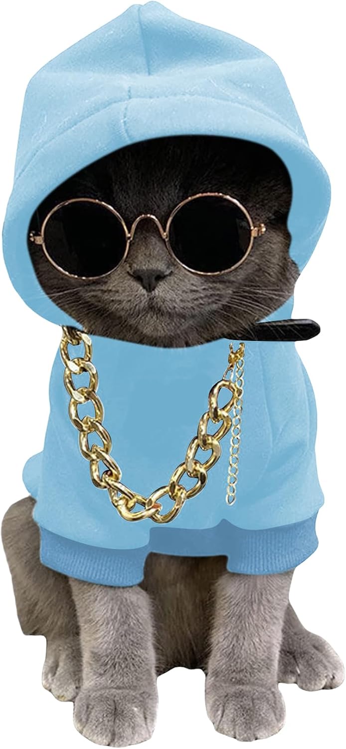 QWINEE 3Pcs Dog Hoodie Cat Apparel Dog Custume Set with Necklace and Sunglasses Pet Clothes for Puppy Small Medium Dogs Cats Multicolor S - Image 10