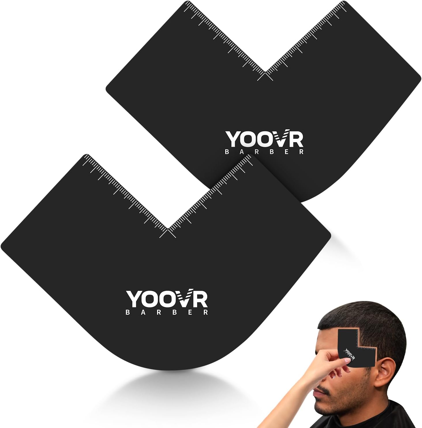 YOOVR barber enhancement card front view showcasing the black V-shaped design for professional hairline shaping.