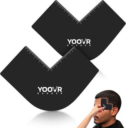 YOOVR barber enhancement card front view showcasing the black V-shaped design for professional hairline shaping.