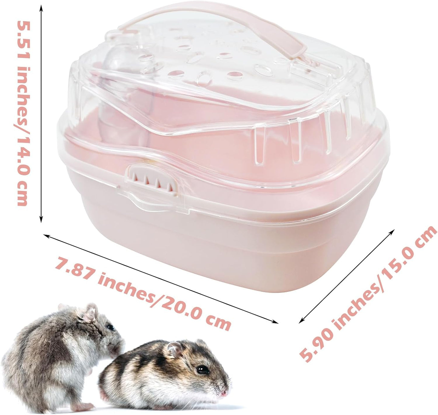 Hamster Carrier Cage with Water Bottle,Portable Hamsters Travel Cage Plastic Guinea Pig Carrying Cases Small Animal Carry Cage for Dwarf Hamsters Chinchillas Hedgehog Mouse(Pink) - Image 2