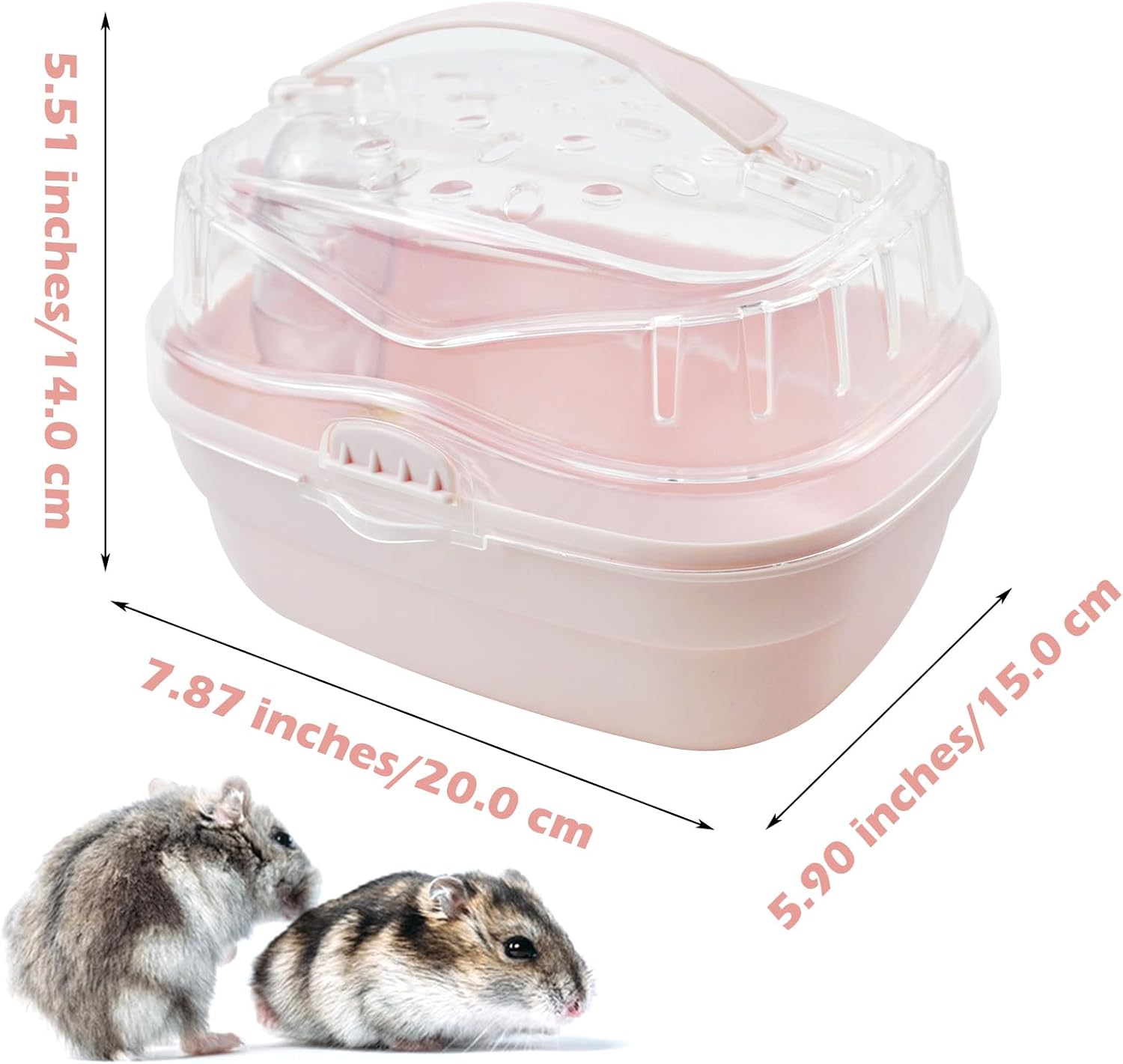 Hamster Carrier Cage with Water Bottle,Portable Hamsters Travel Cage Plastic Guinea Pig Carrying Cases Small Animal Carry Cage for Dwarf Hamsters Chinchillas Hedgehog Mouse(Pink) - Image 2