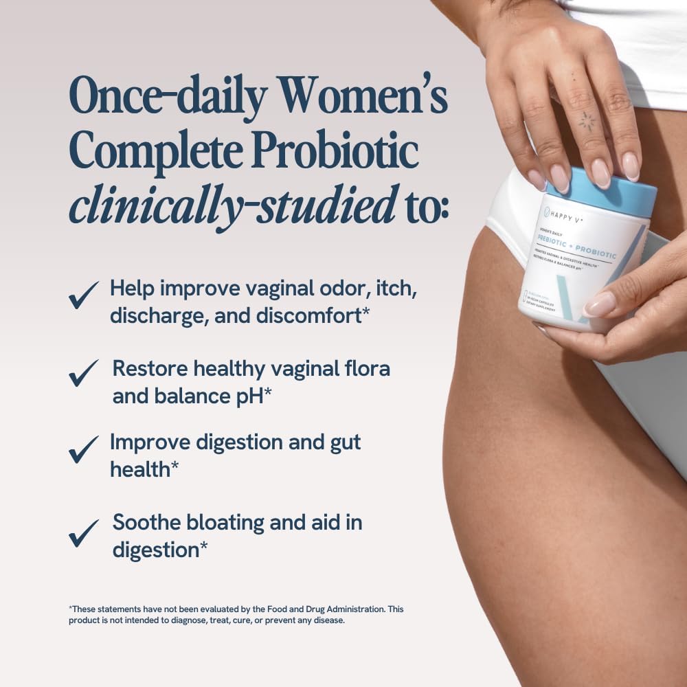 Happy V daily probiotic capsules packaging details