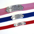 LuckyPet silent custom engraved dog tag attached flat to a collar