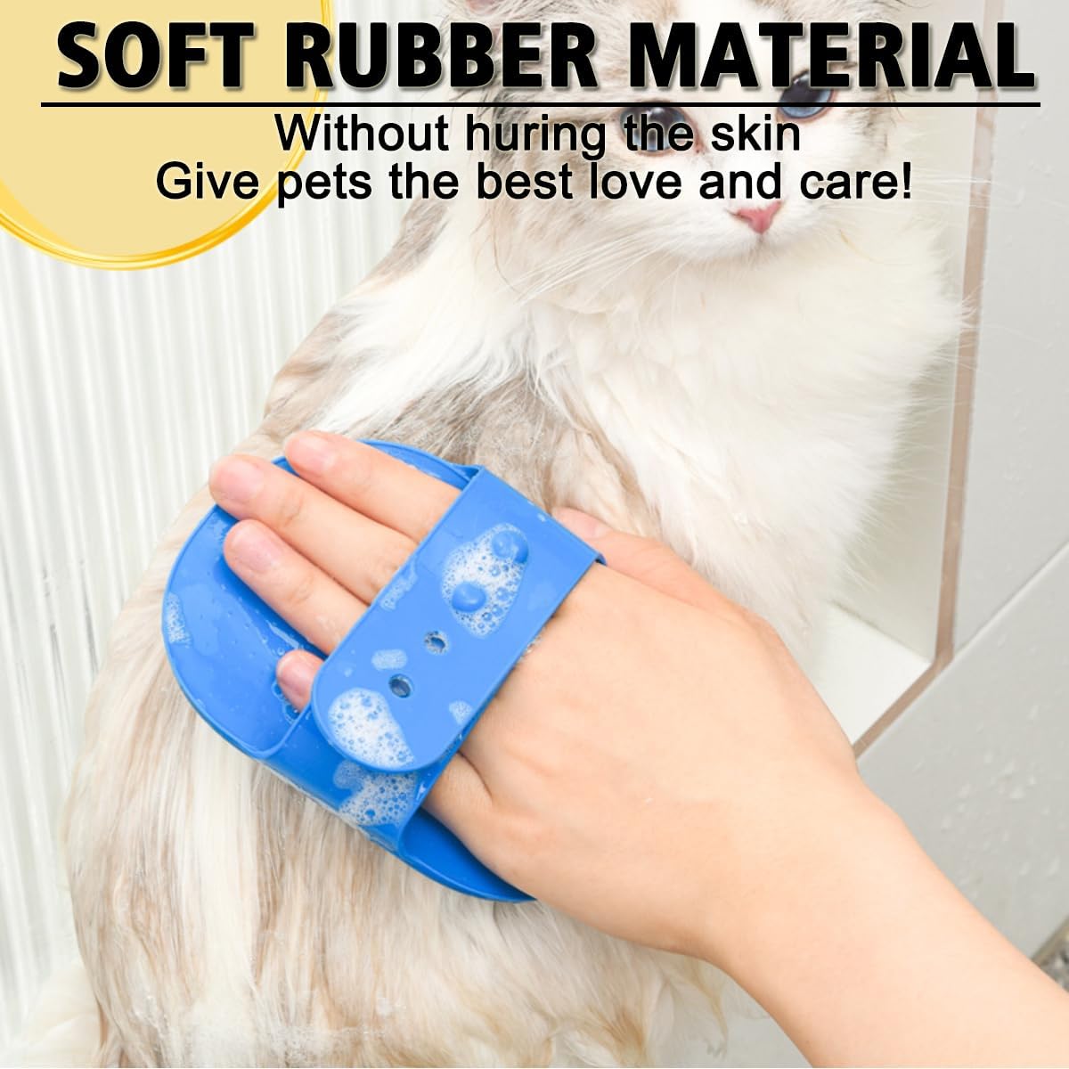 Kwispel dog grooming brush being used to lather shampoo on a puppy