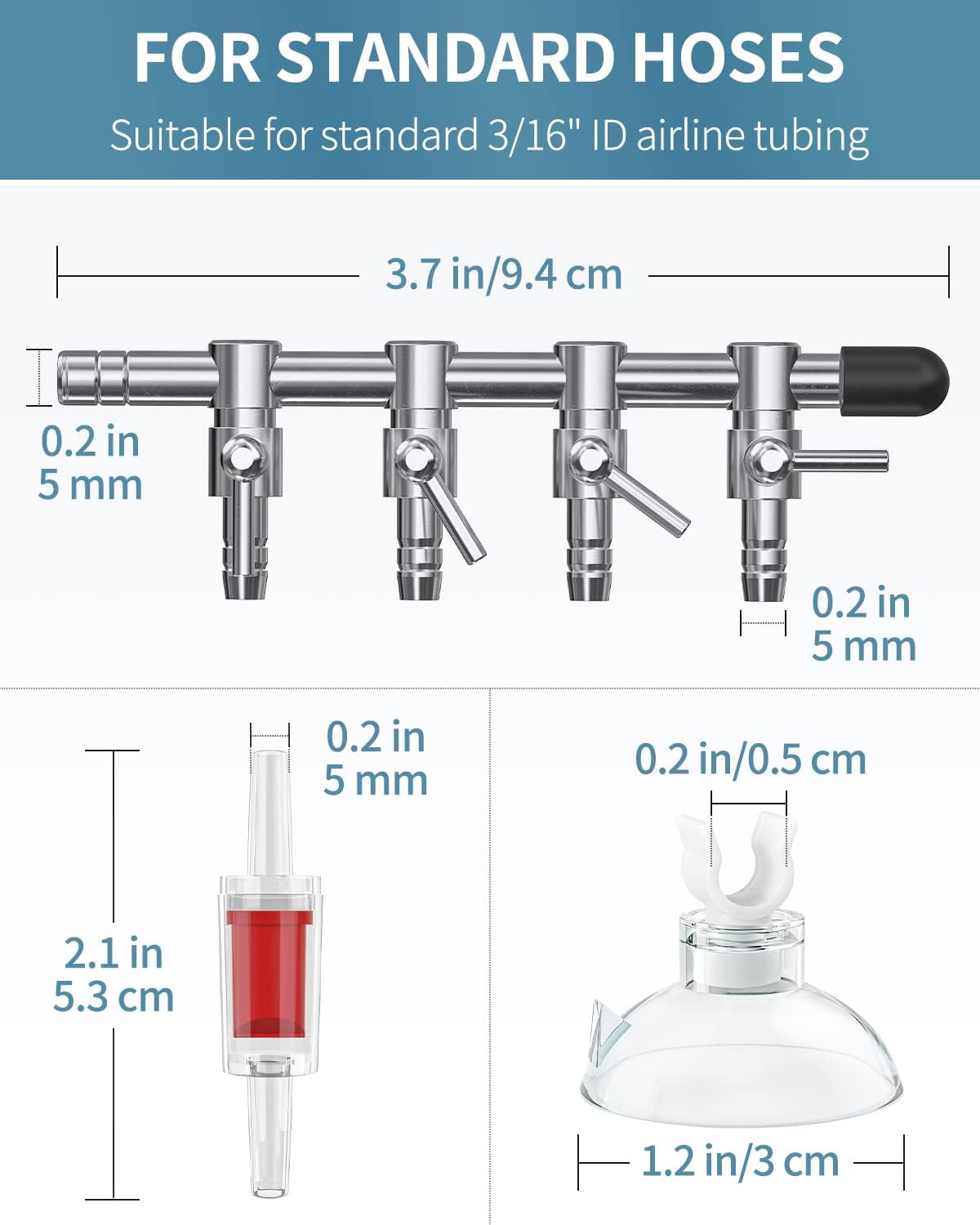 Pawfly 4 way gang valve kit showcasing non return check valve and clear suction cups