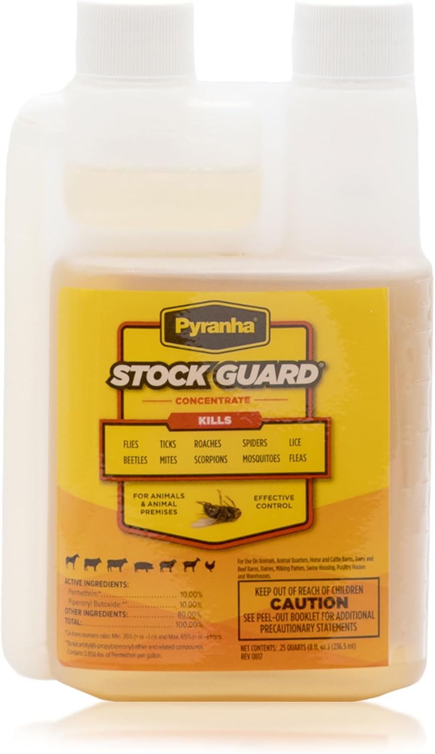 Pyranha Stock Guard Concentrate 8 Ounce front view bottle for livestock fly control