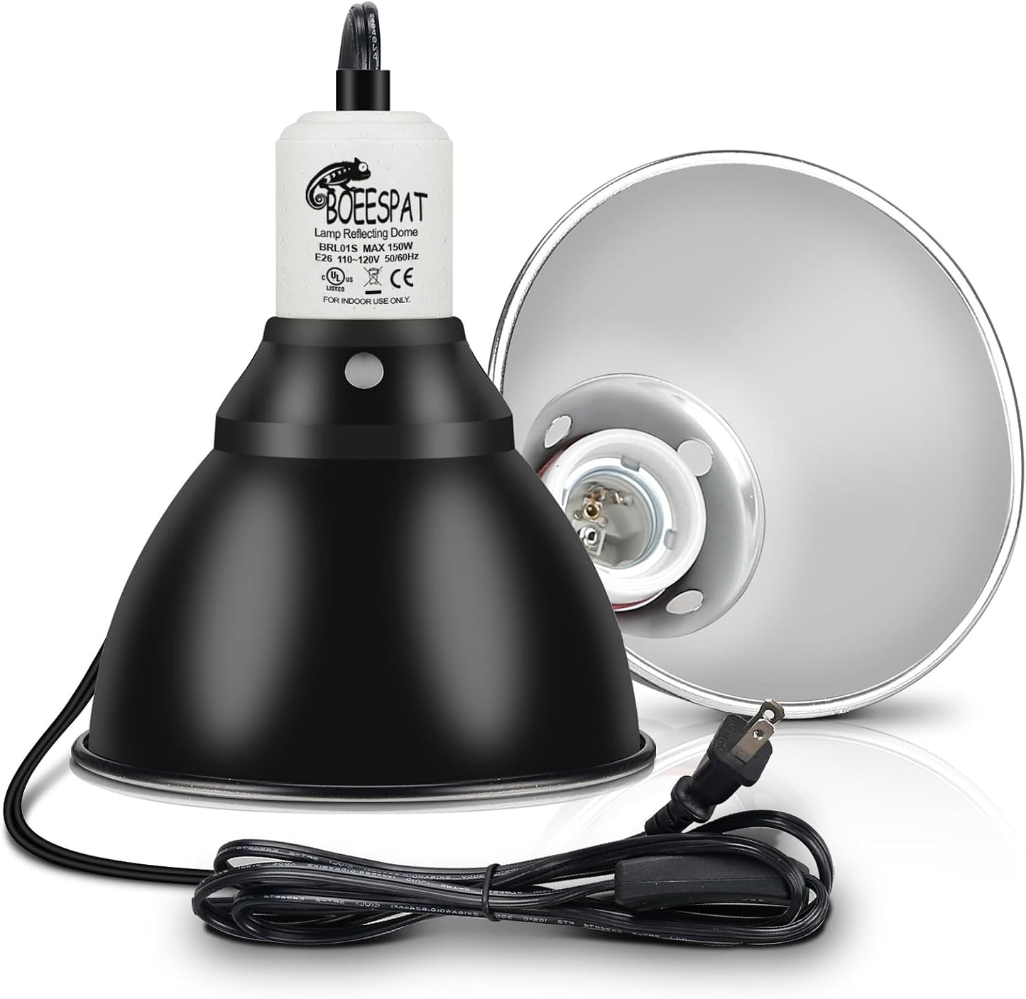 BOEESPAT turtle and lizard terrarium heating lamp fixture close up details.